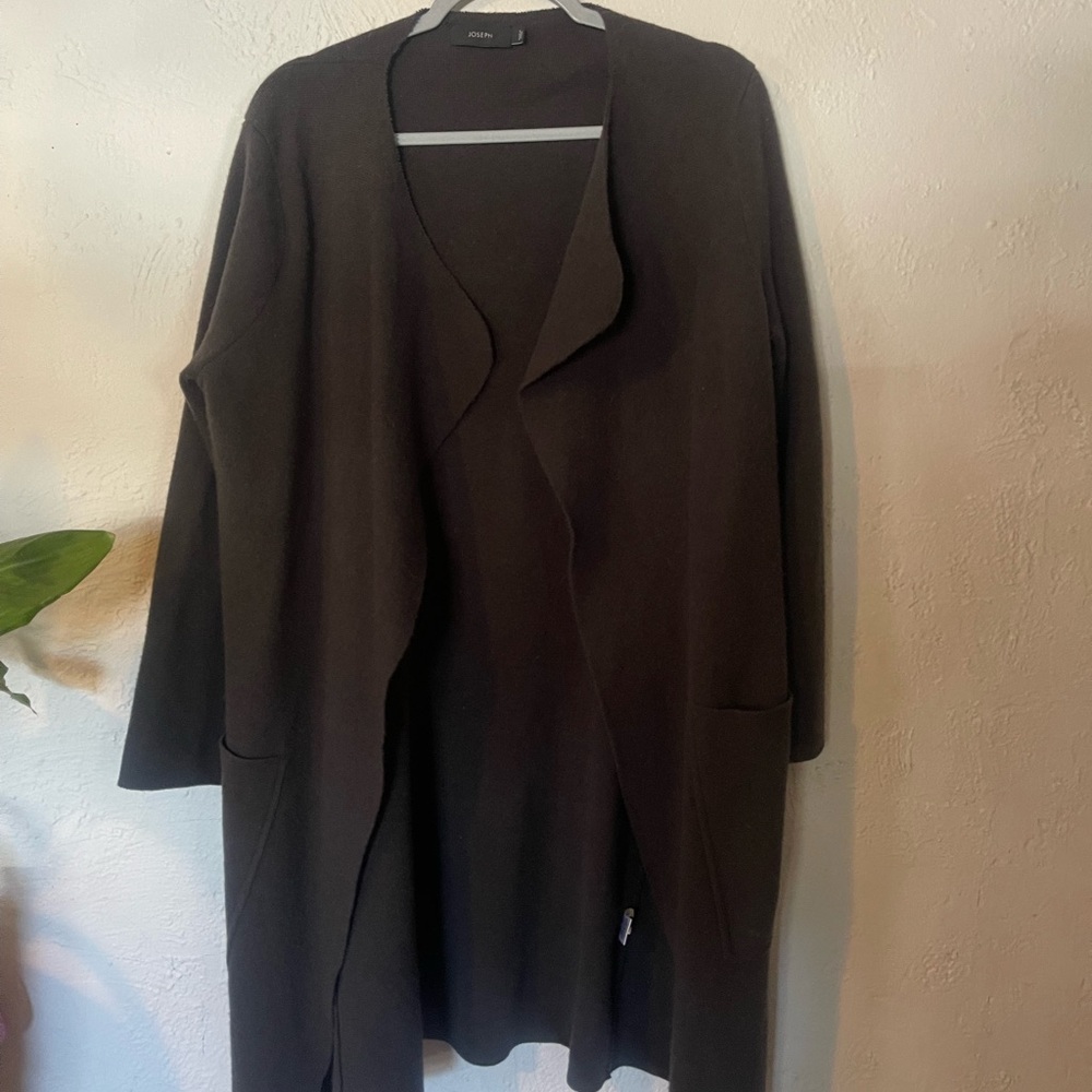 Joseph Chocolate Knit Long Wool Cardigan